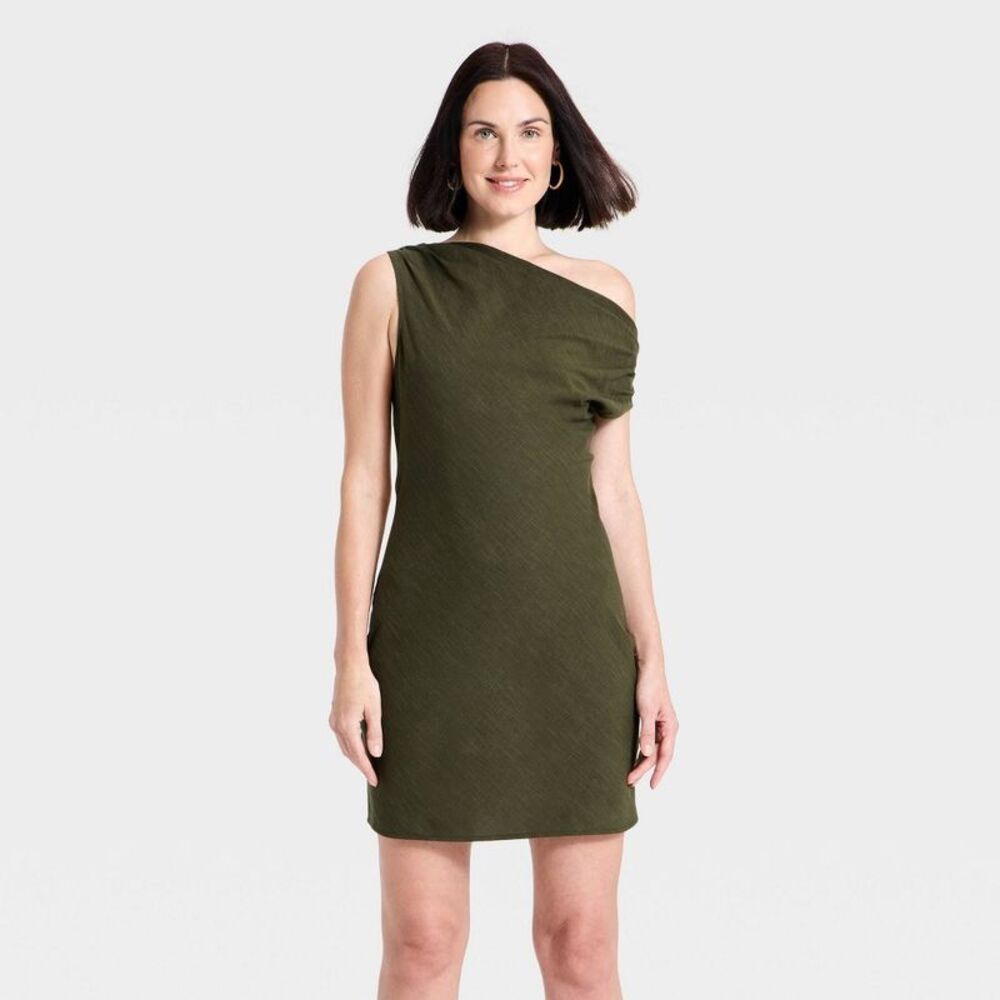 Women's Off-The Shoulder Mini Dress - A New Day Olive Green XL